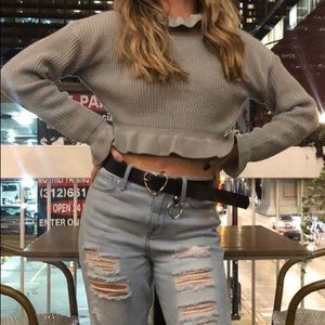 GREY cropped long sleeve blouse/sweater
